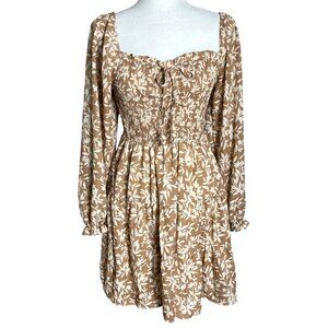 By the River Dress Beige Floral Mini Boho Ruffles Tiers Full Peasant Womens S